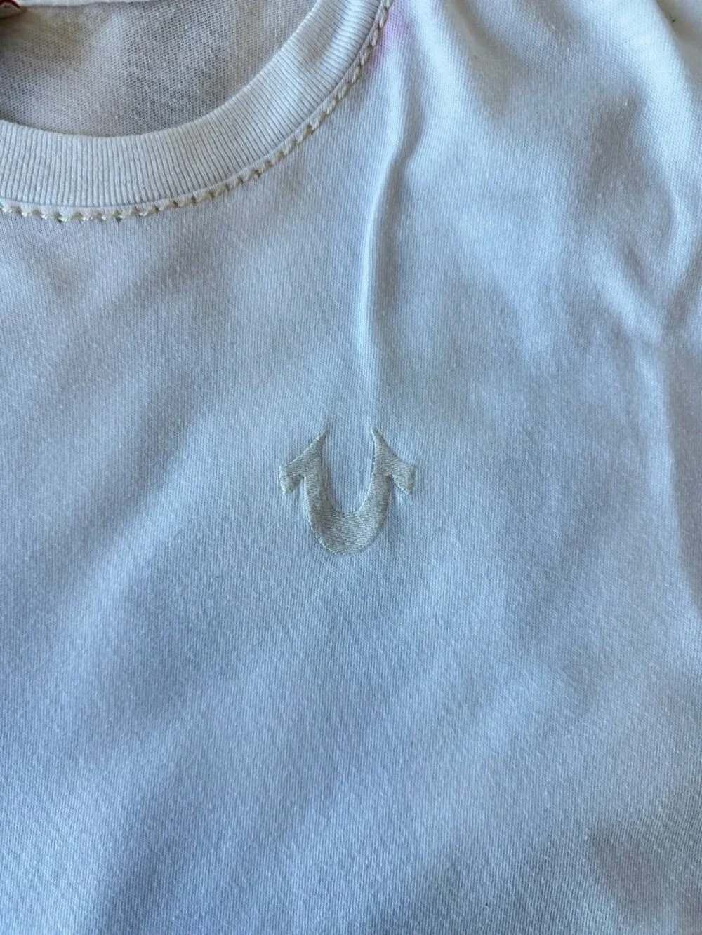 True Religion Single Stitch White Embroidered Tee  Size XXL